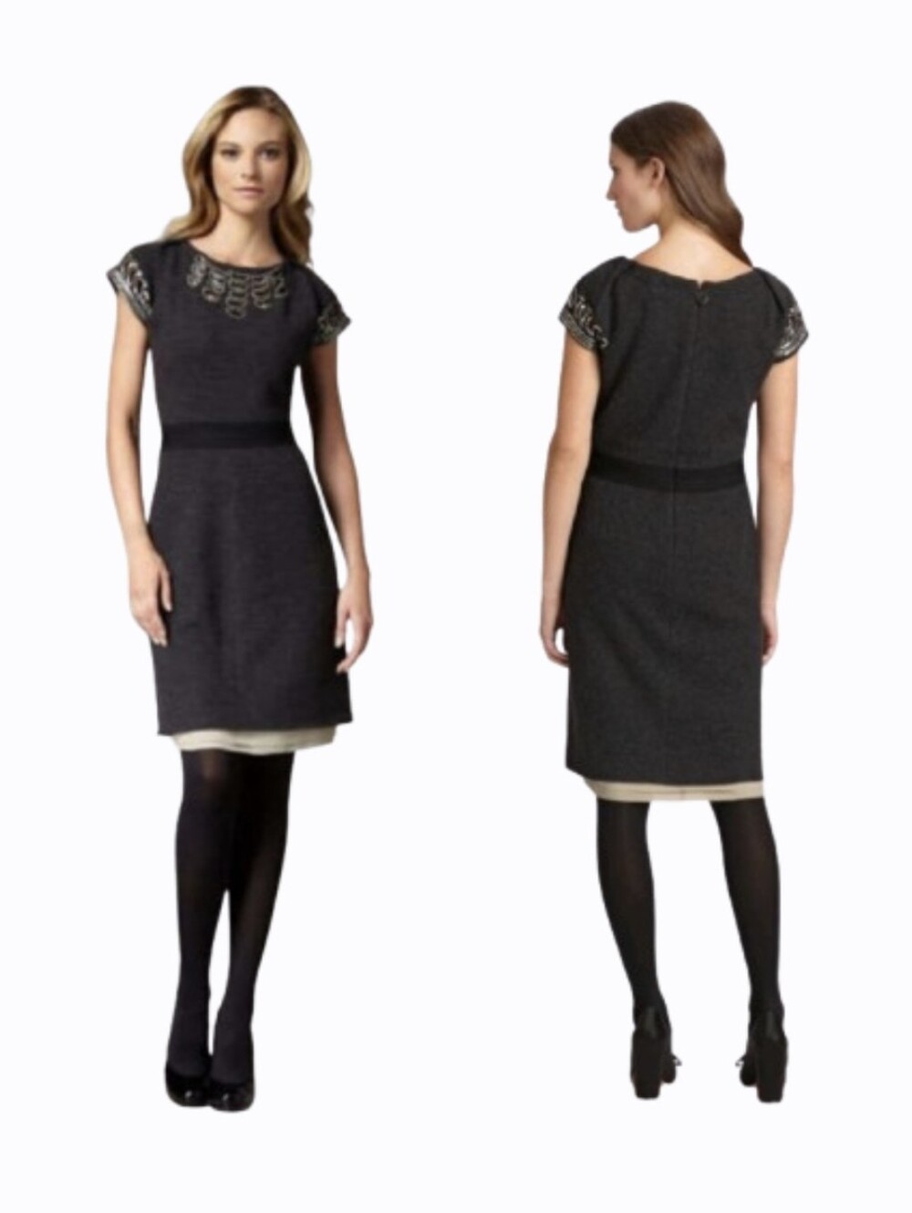Tory Burch Minnie Tailored Sheath Dress Boiled Wool Sequin Embellished XS